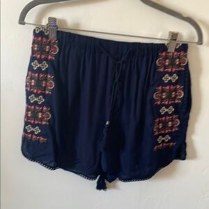 Angie High Waist Blue and Red Shorts with Vibrant Panels